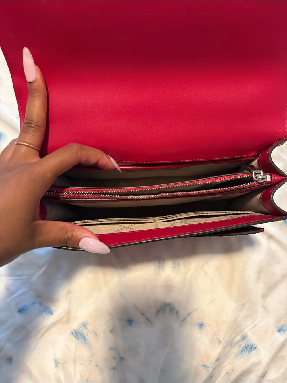 Michael Kors Fuchsia Leather Shoulder Bag with Silver Chain